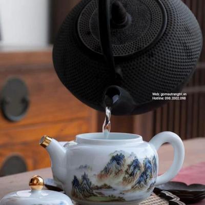 BỘ ẤM CHÉN SƠN THỦY VIỀN VÀNG CAO CẤP